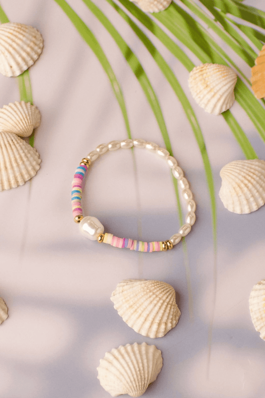 Single Pearl, Fimo & 18k Gold plated Round Bead Bracelet