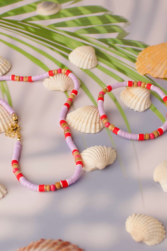 Lilac Sequin Beads Bracelet & Necklace Set