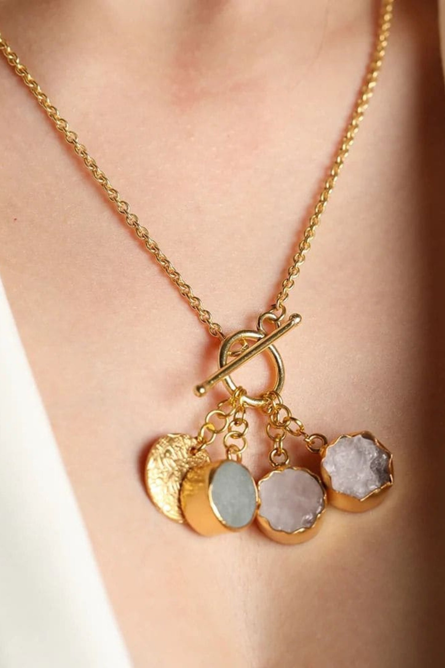 18K Gold Plated 3 Stones Necklace