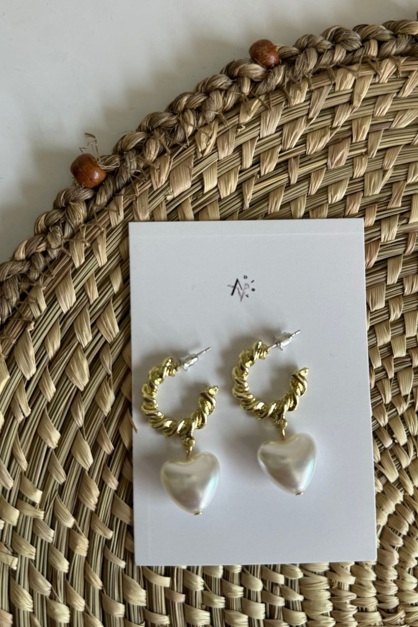 White Pearl Heart Hoops