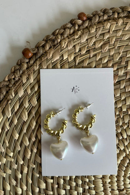 White Pearl Heart Hoops