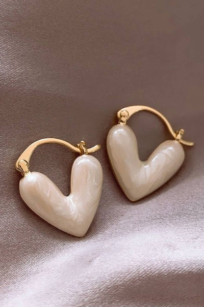 Small White Pearl Heart Hoops